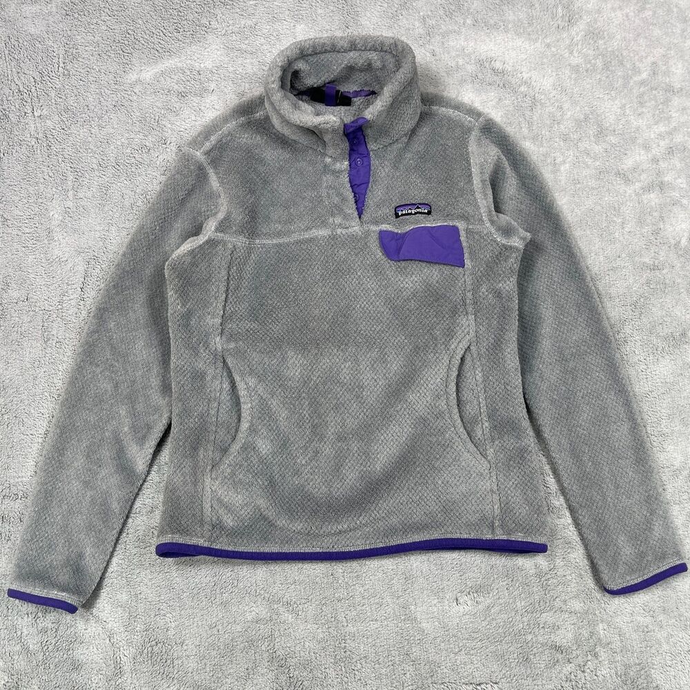 Patagonia Synchilla Fleece Snap-T Pullover Women Small Gray Purple Fleece Jacket